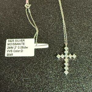 Moissanite Silver Cross Necklace